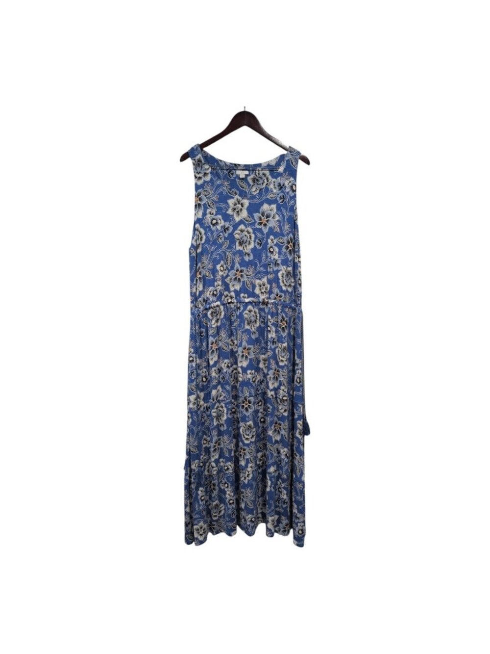 J Jill Maxi Dress Womens Sz XL Blue Tank Tiered Tassel Knit Stretch Beach NWT